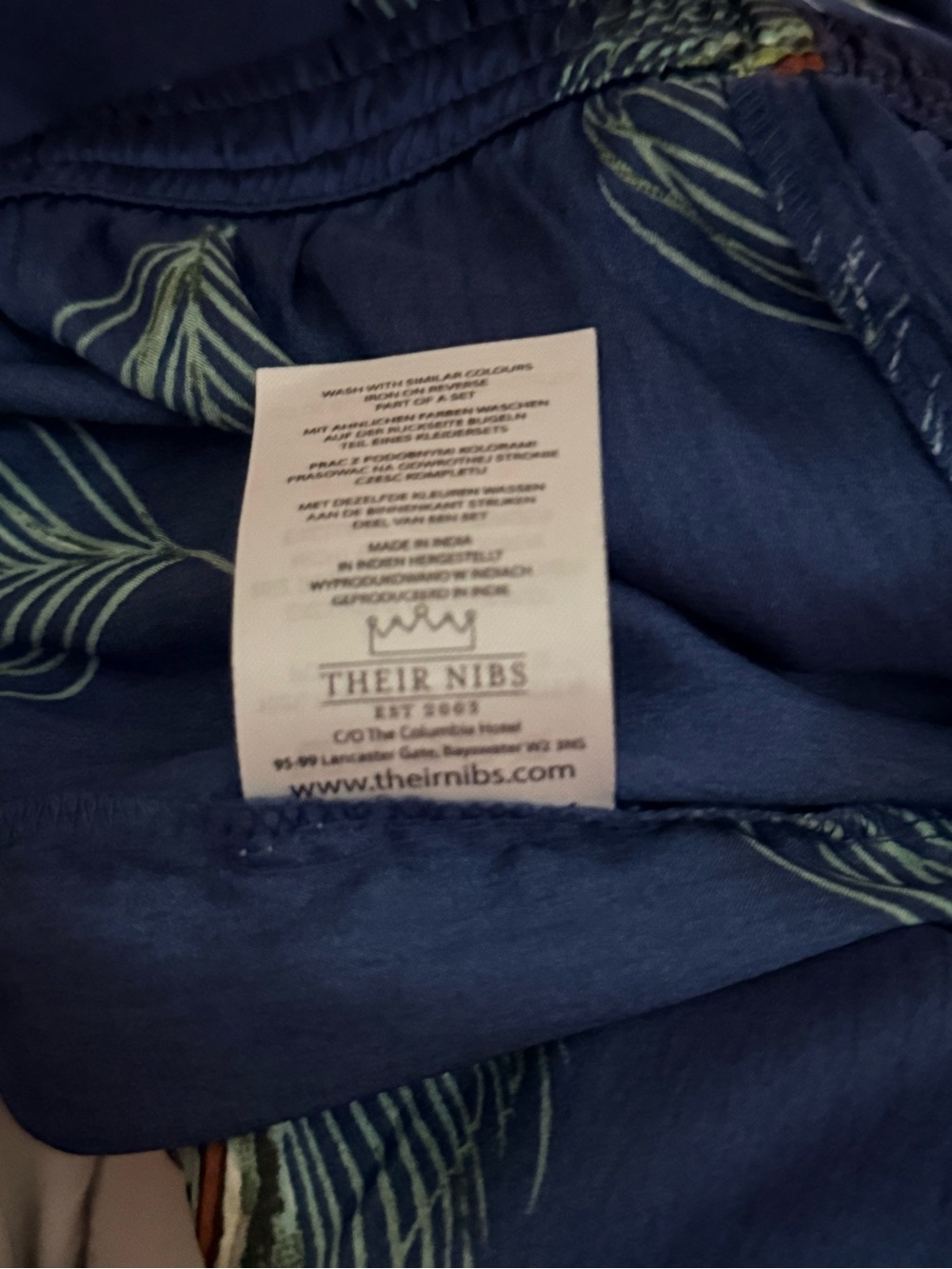 Their Nibs Womens Satin Oversized Pajamas Navy Peacock Feather Size Small - Picture 8 of 8